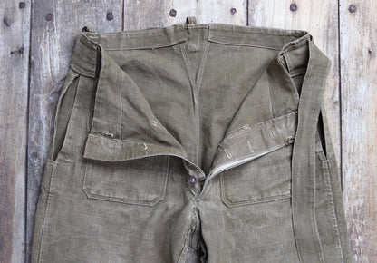 Vintage 1930s French linen M38 dispatch rider overalls - WW2 military trousers - 37” x 28”