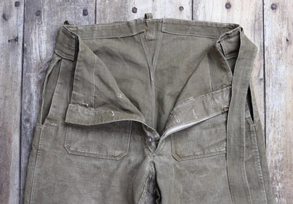 Vintage 1930s French linen M38 dispatch rider overalls - WW2 military trousers - 37” x 28”