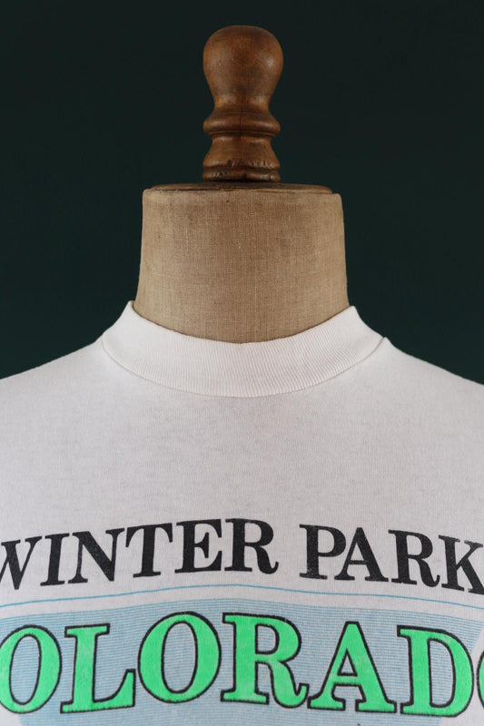 Vintage 1990s Colorado ski long sleeve t shirt - winter park - neon print - 42” chest
