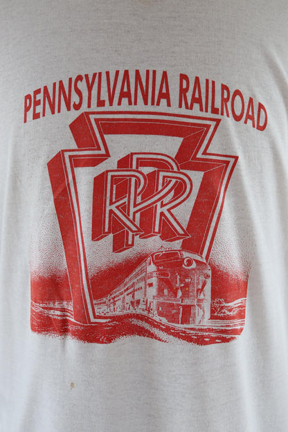 Vintage 1980s Pennsylvania railroad t shirt - train print - white tee - 44” chest