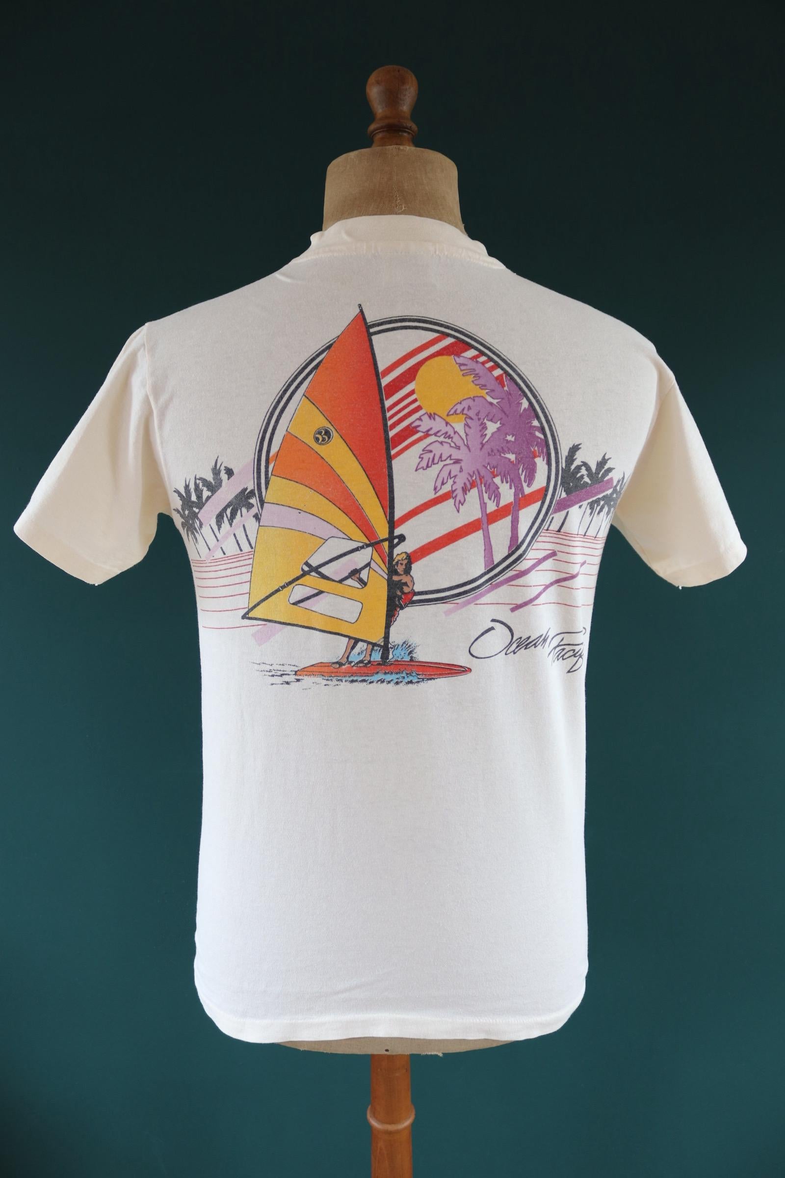 Vintage 1980s 90s Ocean Pacific t shirt - windsurf print - water sports tee - 38” chest
