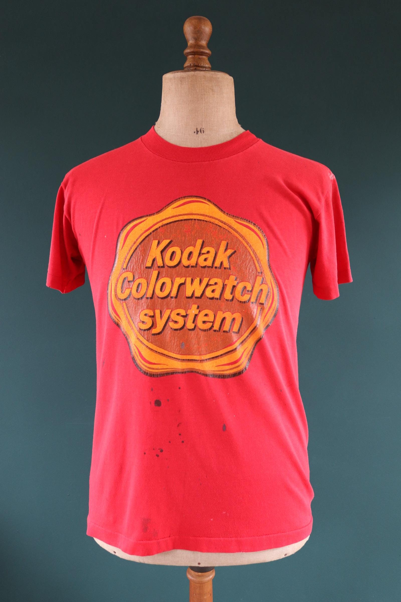 Vintage 1990s red Kodak t shirt - paint splattered - 40” chest