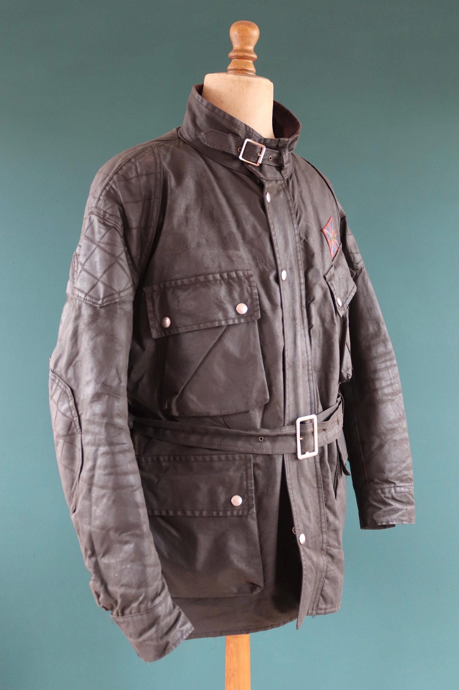 Vintage 1970s 80s black waxed cotton motorcycle jacket - 54" chest - motorcycle club patch