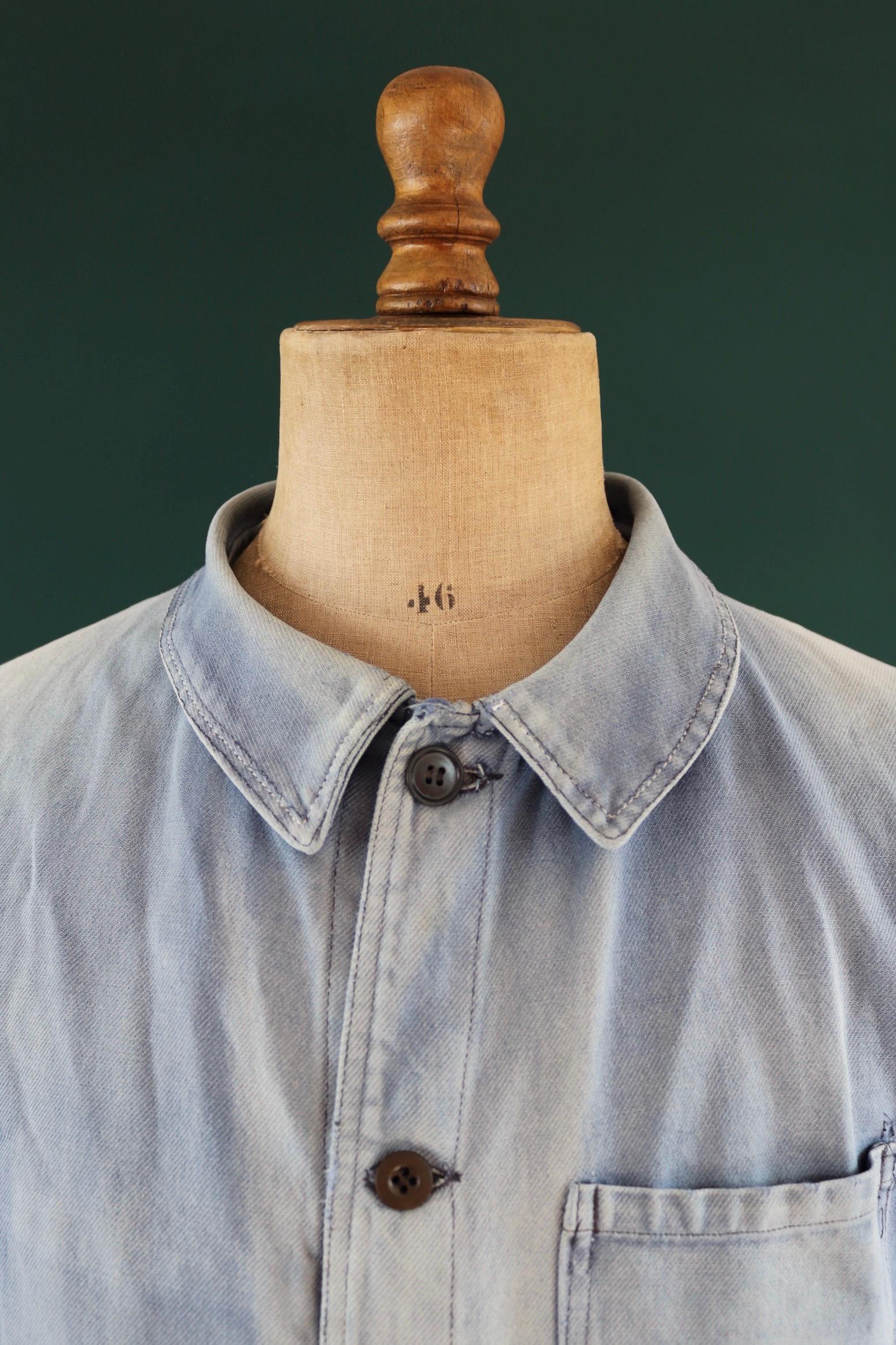 Vintage French blue workwear jacket - 1960s chore coat - 44” chest - whisker fade - bleu de travail - blue cotton twill