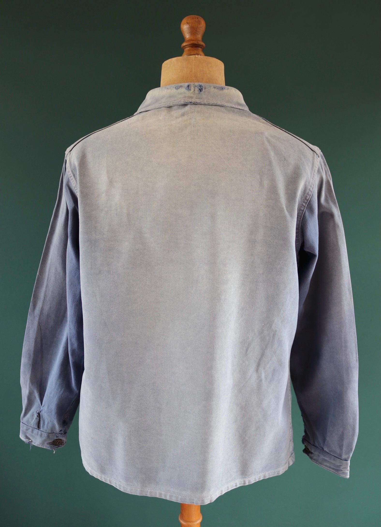 Vintage French blue workwear jacket - 1960s chore coat - 45” chest - bleu de travail - whisker fade - blue cotton twill