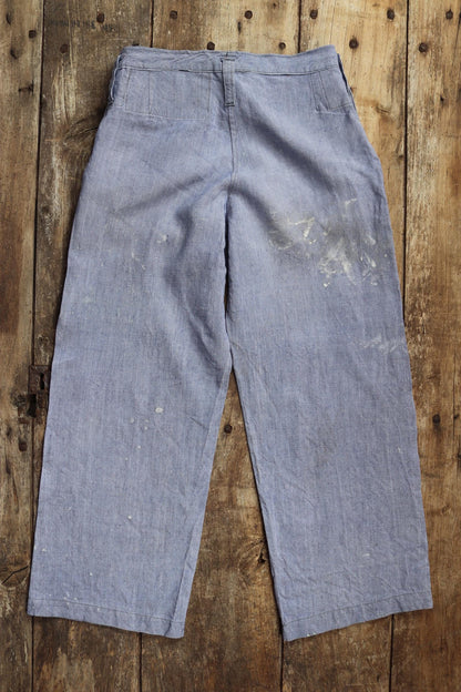 Vintage 1950s French linen trousers - military workwear - sailor pants - wide leg - fall front - 29” x 27” - Marine Nationale