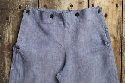 Vintage 1950s French linen trousers - military workwear - sailor pants - wide leg - fall front - 29” x 27” - Marine Nationale