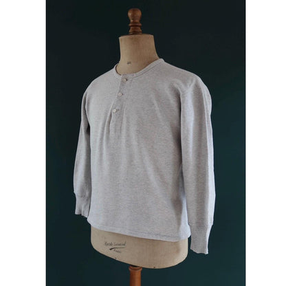 Vintage 1960s French military undershirt - army sweatshirt - Henley shirt - 43" chest