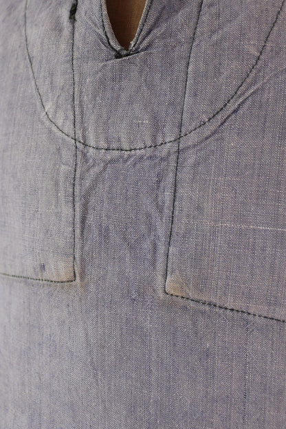 Vintage French linen shirt - 1950s Marine Nationale - Navy crackerjack bib jumper - 45” chest - military workwear - sailor top