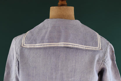 Vintage French linen shirt - 1960s Marine Nationale - Navy crackerjack bib jumper - 44” chest - military workwear - sailor top