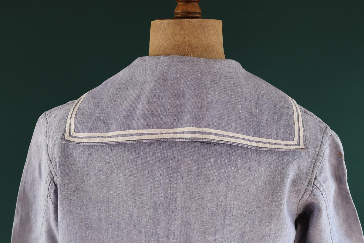 Vintage French linen sailor shirt - 1950s Marine Nationale - 44" chest