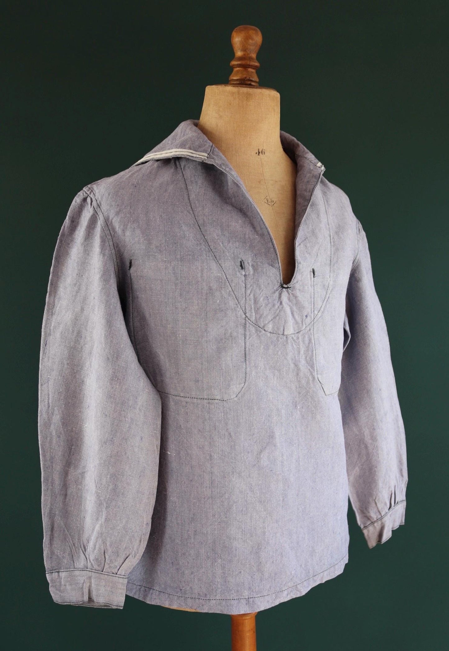 Vintage French linen shirt - 1950s Marine Nationale - Navy crackerjack bib jumper - 44” chest - military workwear - sailor top