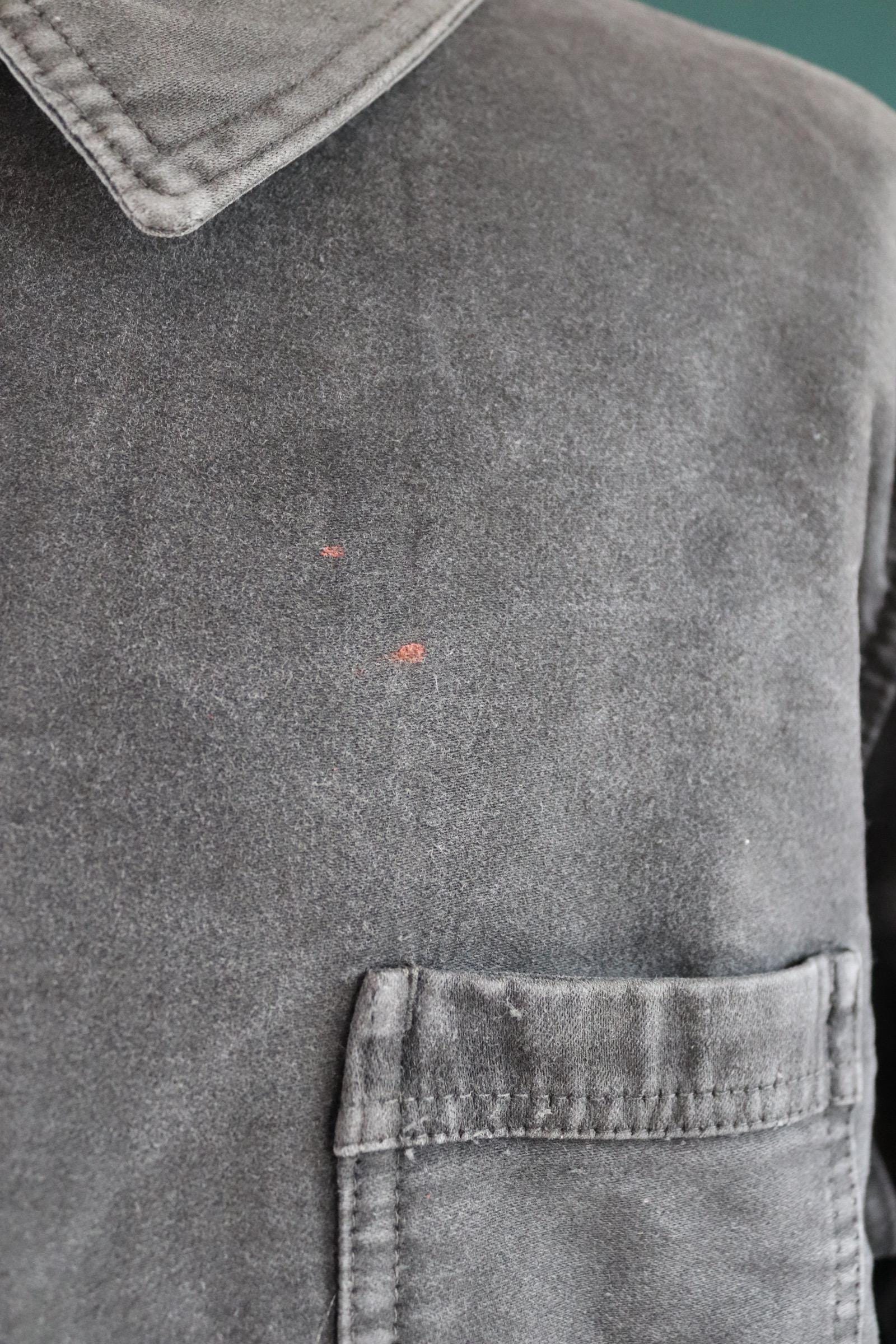 Vintage French black moleskin workwear jacket - 1960s chore coat - sun faded - 52” chest