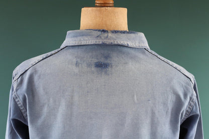 Vintage French blue workwear jacket - 1960s cotton twill - 44” chest - bleu de travail
