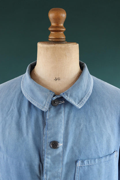 Vintage French blue workwear jacket - 1950s cotton twill - 44” chest - bleu de travail