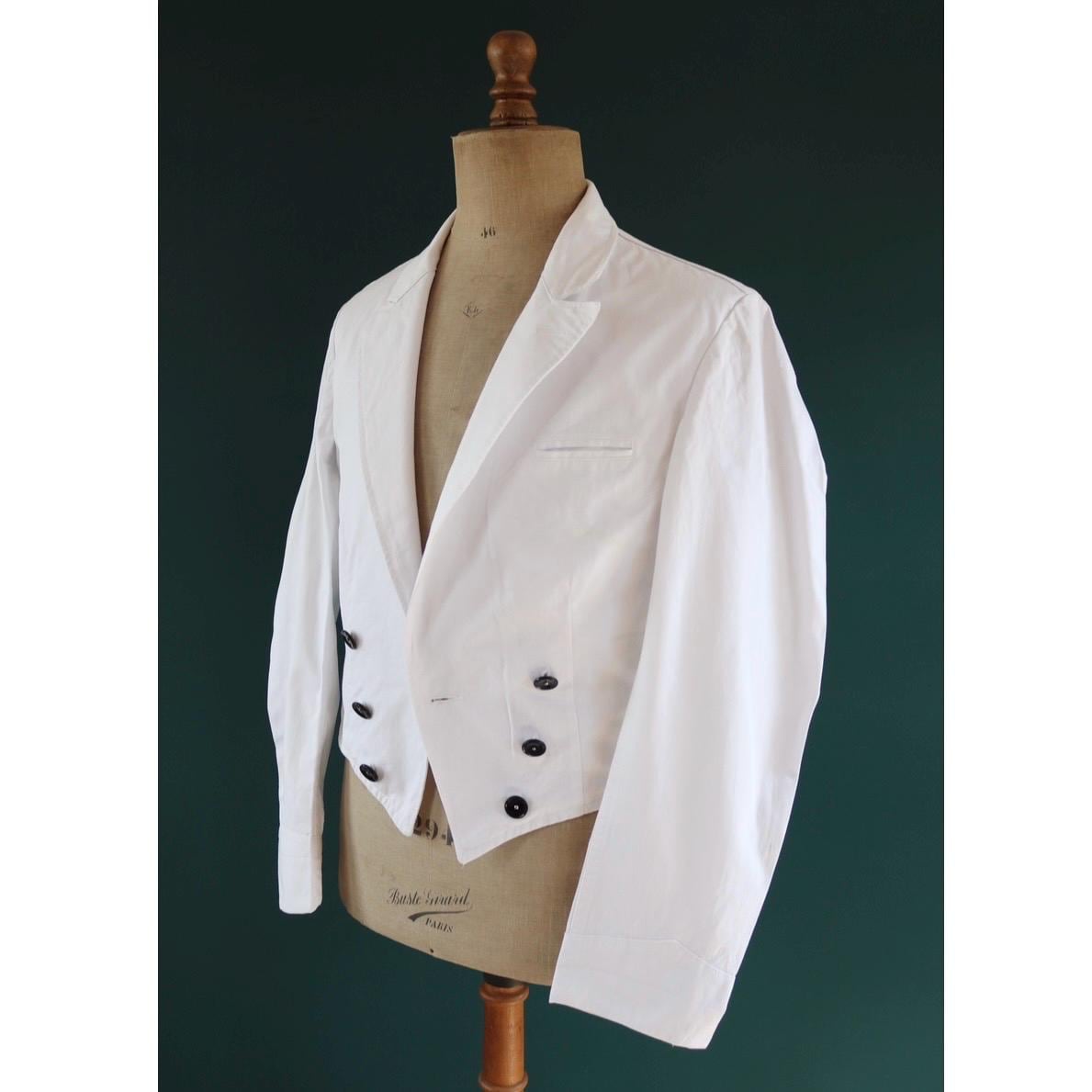 Vintage German white cotton waiters jacket - riviera style for summer - 41” chest - cropped