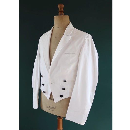 Vintage German white cotton waiters jacket - riviera style for summer - 41” chest - cropped
