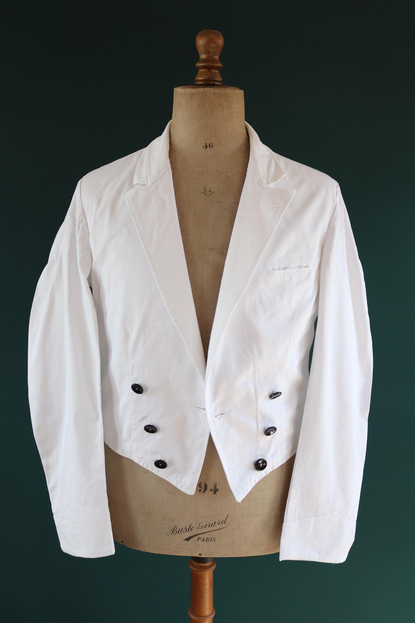 Vintage German white cotton waiters jacket - riviera style for summer - 41” chest - cropped