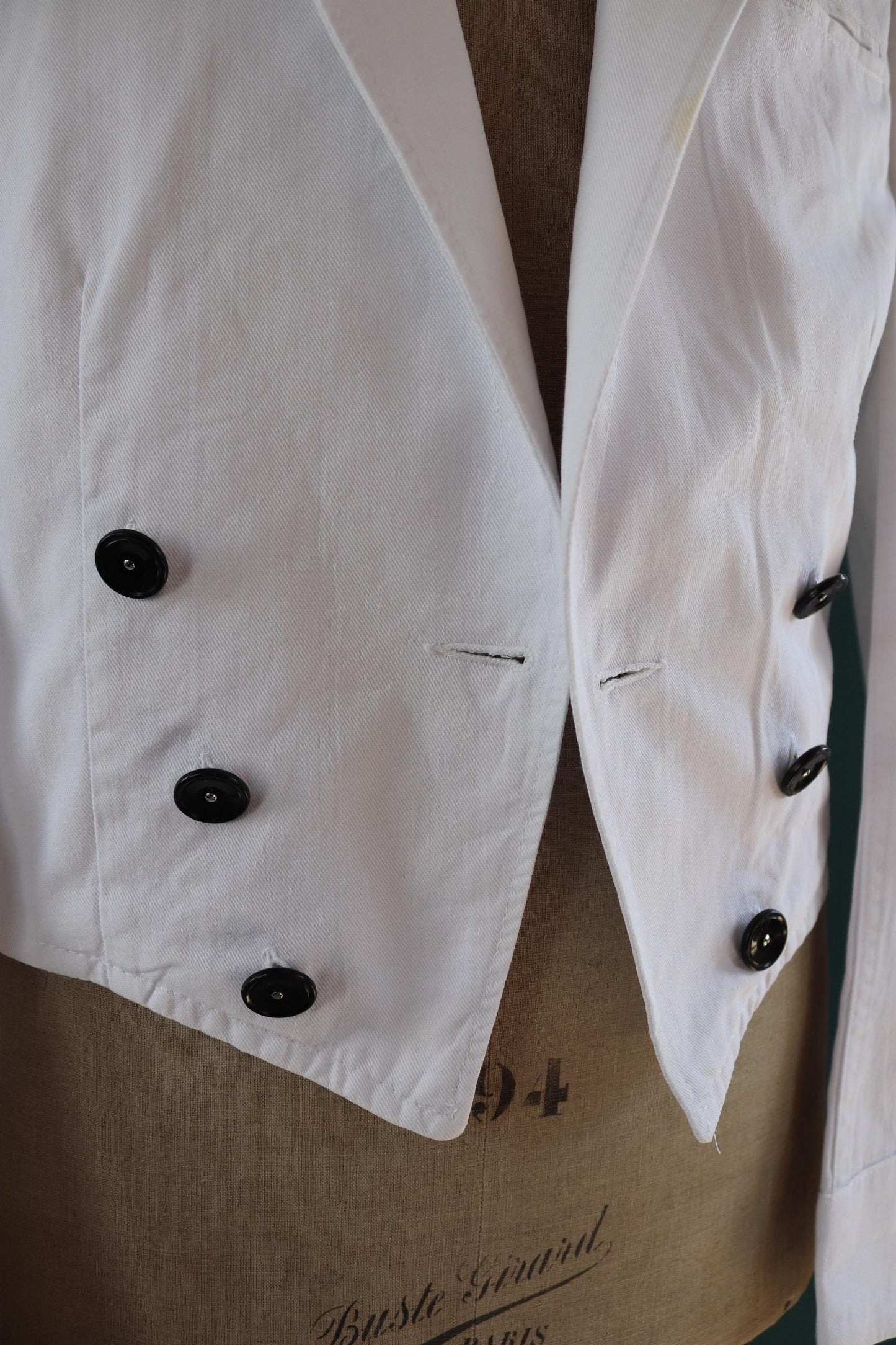 Vintage German white cotton waiters jacket - riviera style for summer - 41” chest - cropped