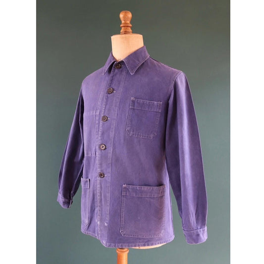 Vintage French blue workwear jacket - 1960s cotton twill - 39” chest - bleu de travail