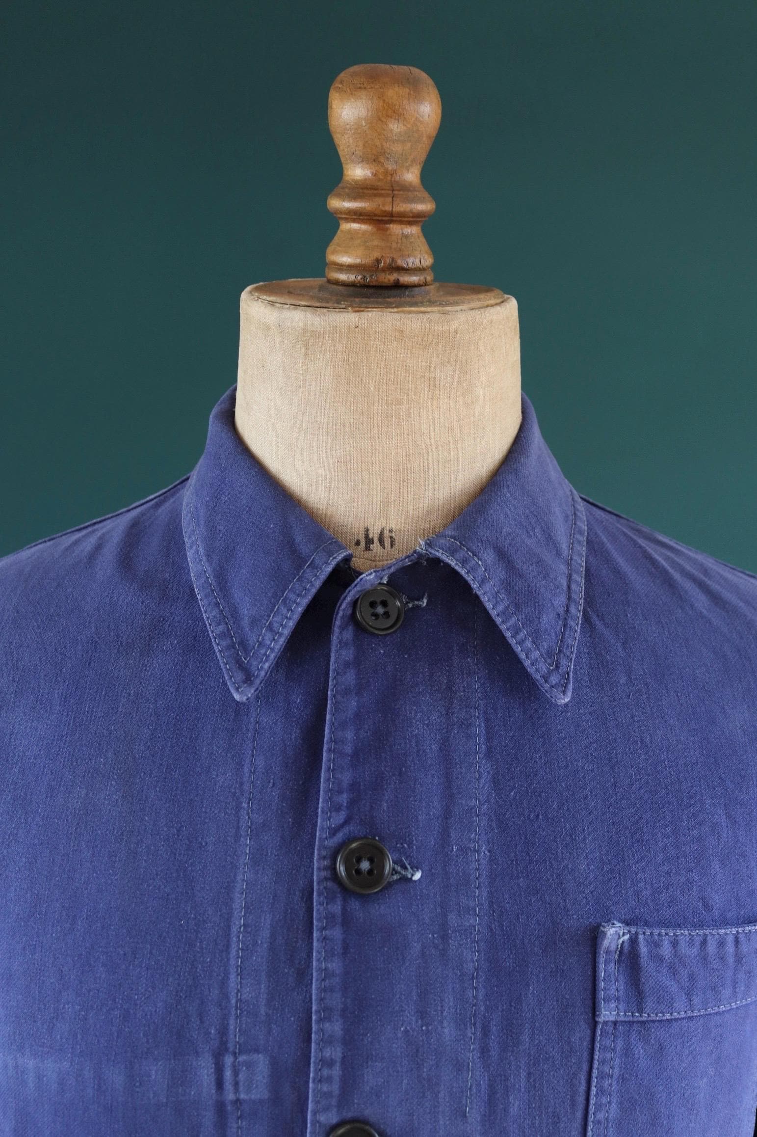 Vintage French blue workwear jacket - 1960s cotton twill - 39” chest - bleu de travail