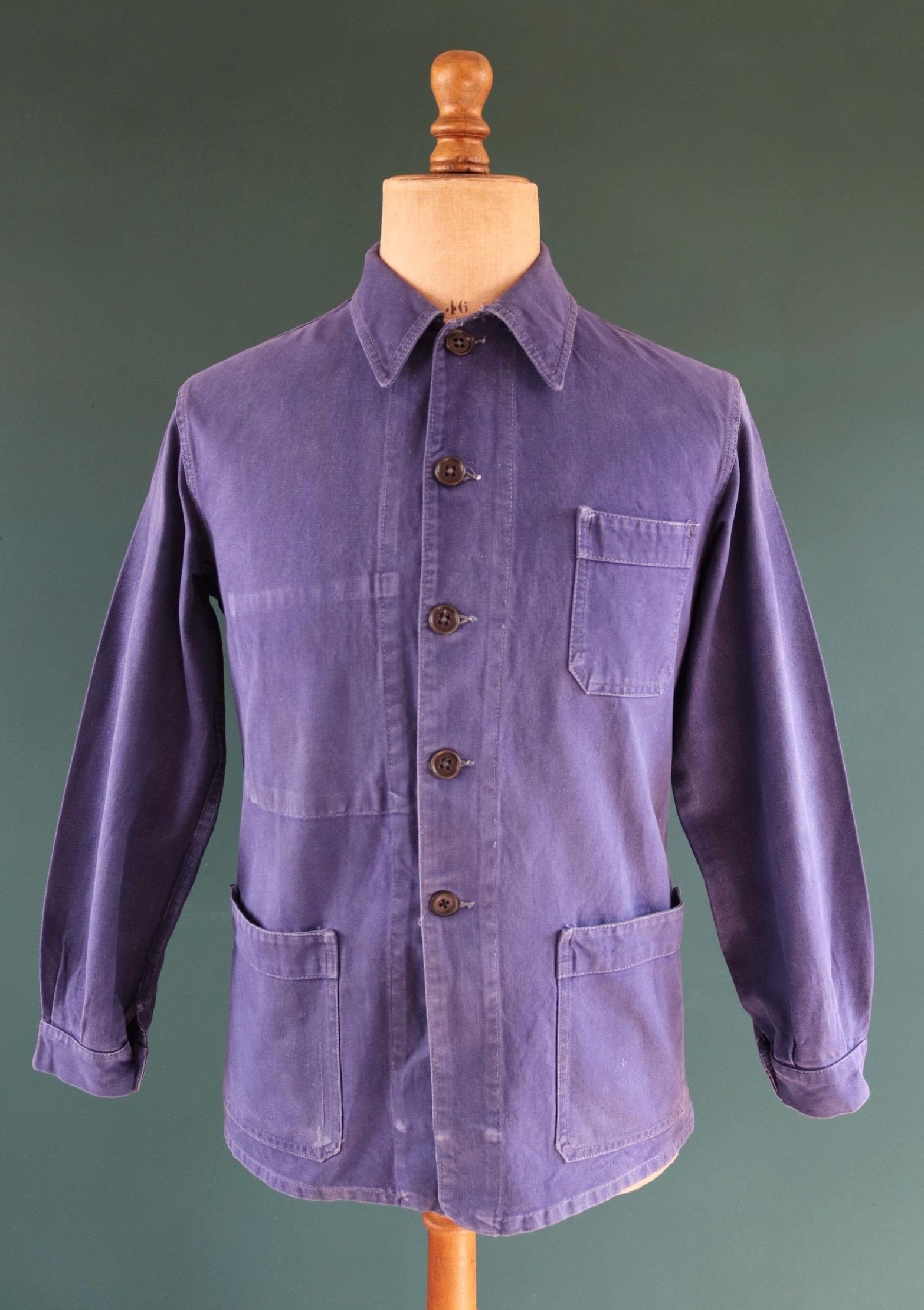 Vintage French blue workwear jacket - 1960s cotton twill - 39” chest - bleu de travail