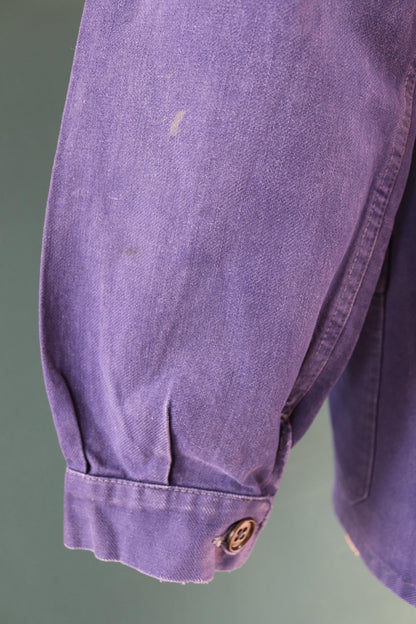 Vintage French blue workwear jacket - 1960s cotton twill - 39” chest - bleu de travail