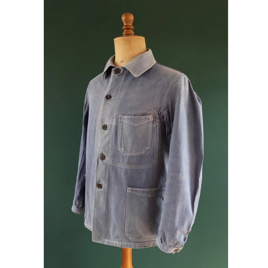 Vintage French blue workwear jacket - 1960s cotton twill - 43” chest - bleu de travail