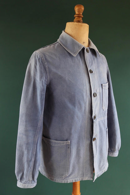 Vintage French blue workwear jacket - 1960s cotton twill - 43” chest - bleu de travail