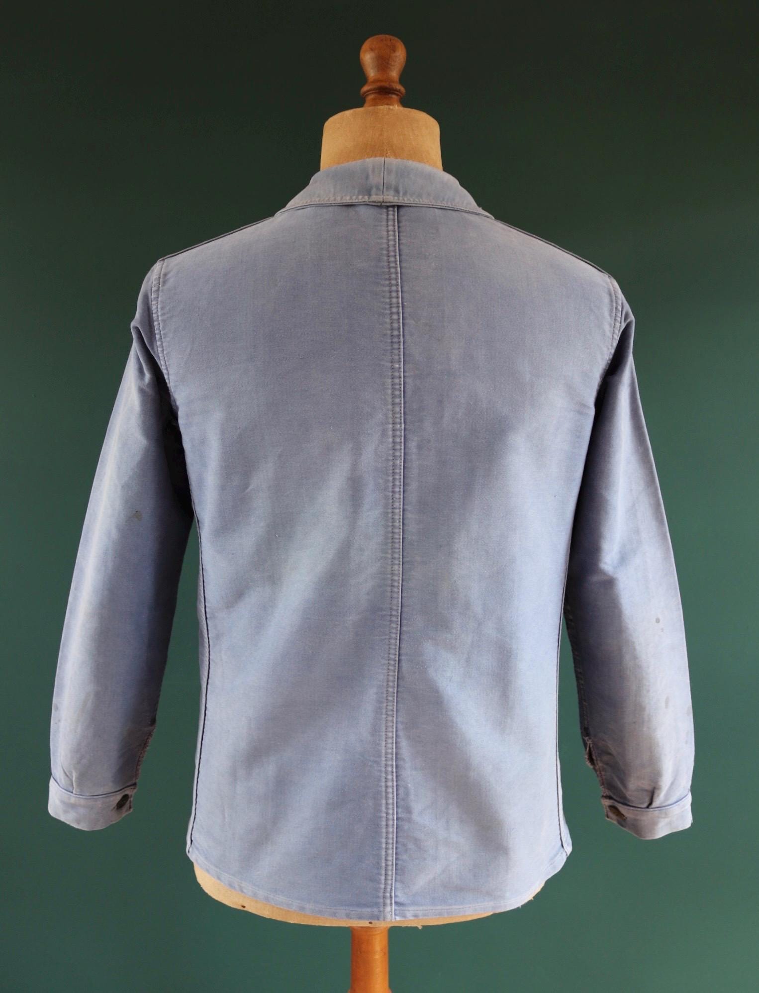 Vintage French blue moleskin workwear jacket - sun faded chore coat - 40” chest - bleu de travail