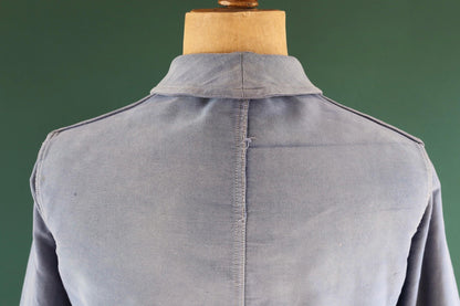 Vintage French blue moleskin workwear jacket - sun faded chore coat - 41” chest - bleu de travail