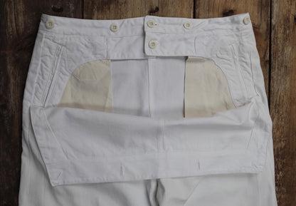 Vintage French white cotton naval trousers - 1950s 60s wide leg pants - Marine Nationale - 36” x 29” - riviera beach