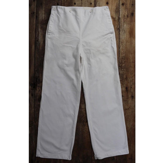 Vintage French white cotton naval trousers - 1970s wide leg pants - Marine Nationale - 33” x 31” - riviera beach