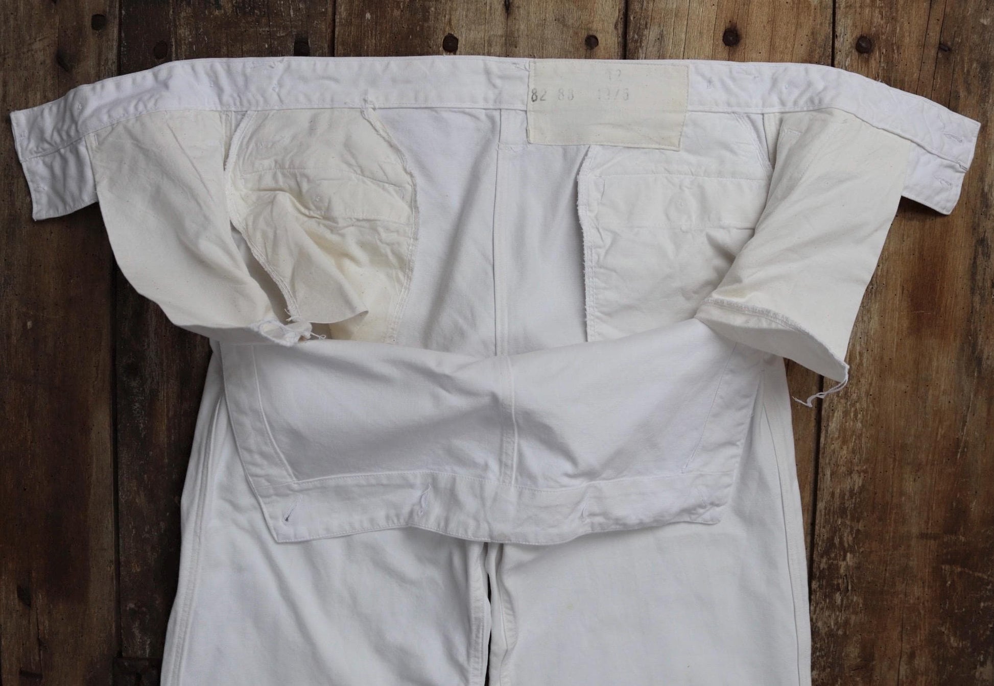 Vintage French white cotton naval trousers - 1970s wide leg pants - Marine Nationale - 32” x 31” - riviera beach