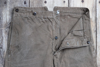 Vintage 1950s French brown cotton workwear trousers - chore pants - 36” x 26” - buckle back