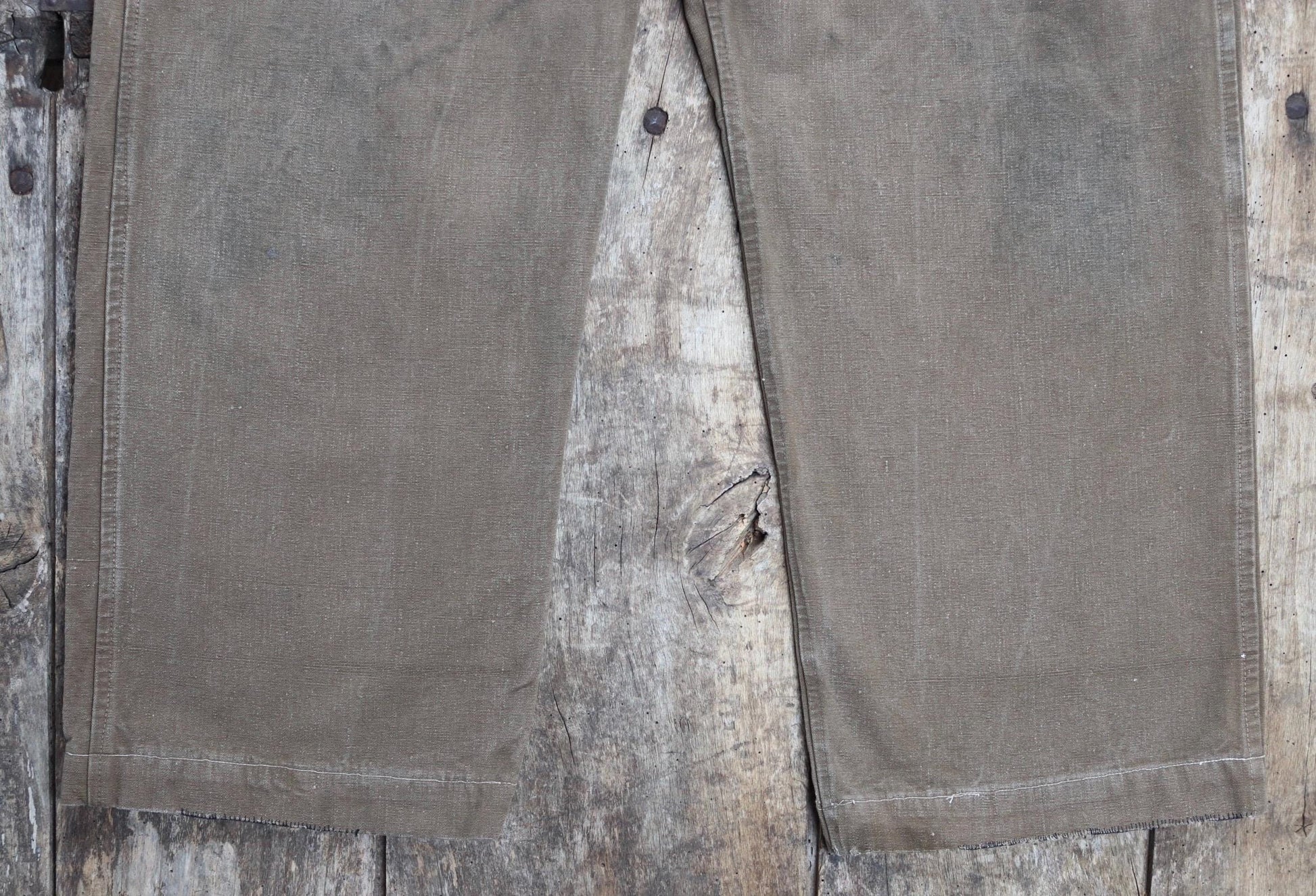 Vintage 1950s French brown cotton workwear trousers - chore pants - 36” x 26” - buckle back