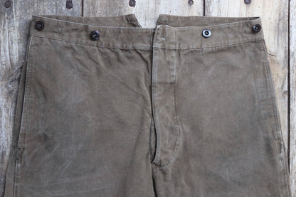 Vintage 1950s French brown cotton workwear trousers - chore pants - 36” x 26” - buckle back