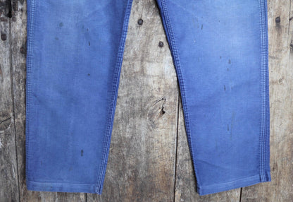 Vintage 1950s 60s French indigo blue moleskin cotton workwear trousers - chore pants - 32” x 26”