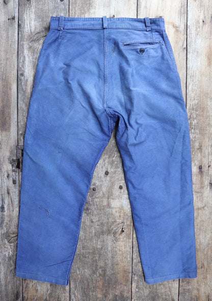 Vintage 1950s 60s French indigo blue moleskin cotton workwear trousers - chore pants - 32” x 26”