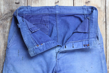 Vintage 1950s 60s French indigo blue moleskin cotton workwear trousers - chore pants - 32” x 26”