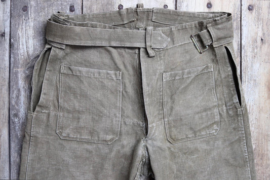 Vintage 1930s French linen M38 dispatch rider overalls - WW2 military trousers - 37” x 28”