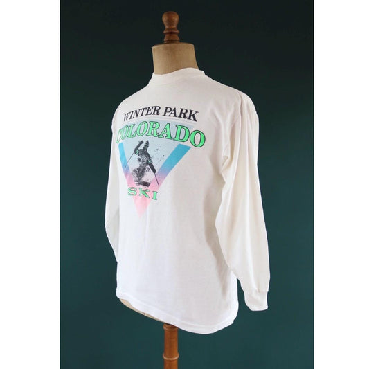 Vintage 1990s Colorado ski long sleeve t shirt - winter park - neon print - 42” chest