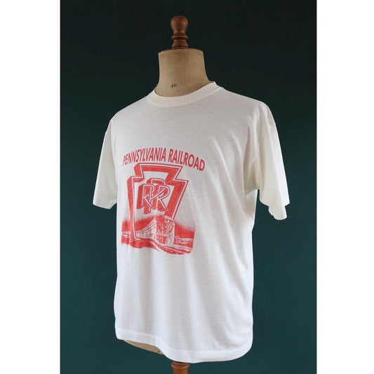 Vintage 1980s Pennsylvania railroad t shirt - train print - white tee - 44” chest