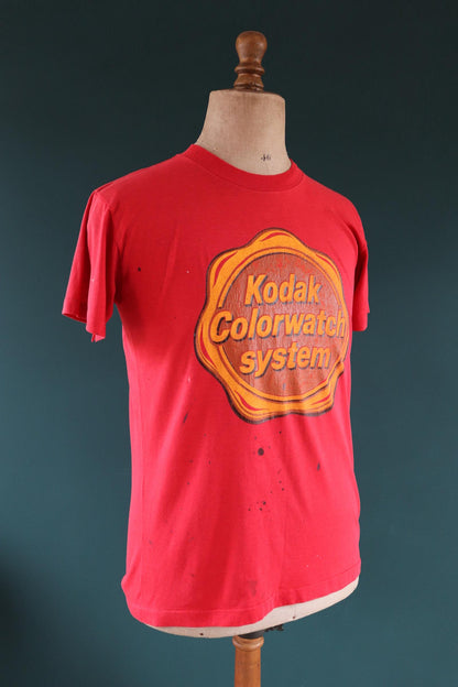 Vintage 1990s red Kodak t shirt - paint splattered - 40” chest