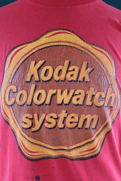 Vintage 1990s red Kodak t shirt - paint splattered - 40” chest