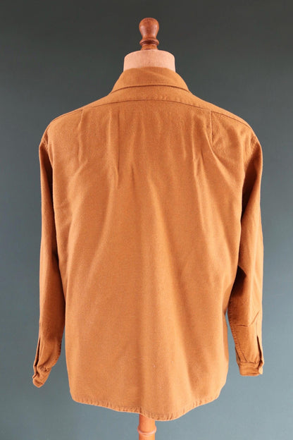 Vintage 1950s Pendleton wool shirt - plain mustard brown - Ivy League style - 47” chest