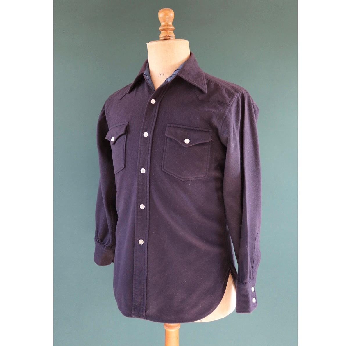 Vintage 1990s Pendleton wool shirt - plain navy blue - Western style - 40” chest