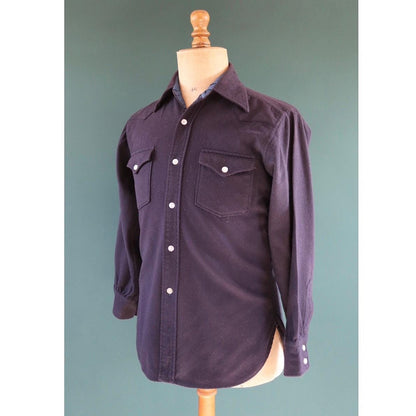 Vintage 1990s Pendleton wool shirt - plain navy blue - Western style - 40” chest
