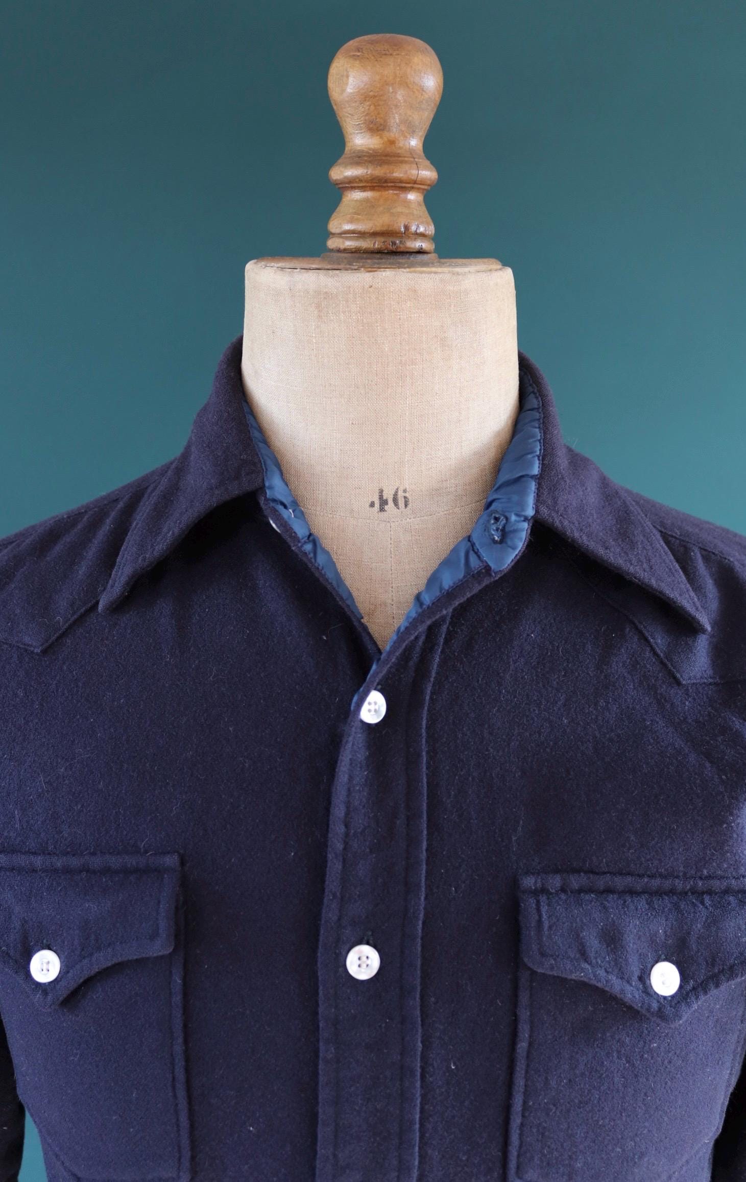 Vintage 1990s Pendleton wool shirt - plain navy blue - Western style - 40” chest