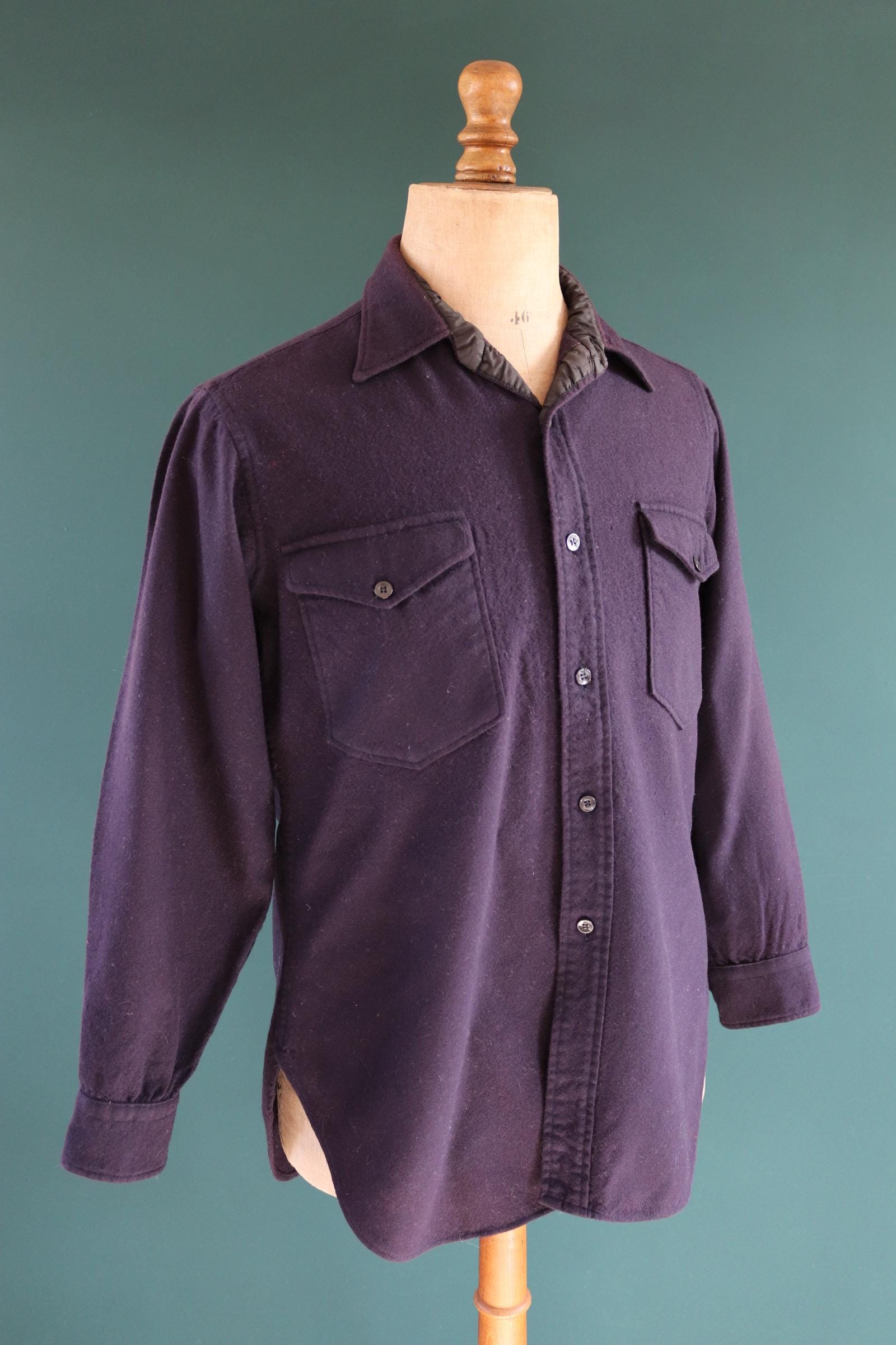 Vintage 1990s Pendleton wool field shirt - plain navy blue - 44” chest